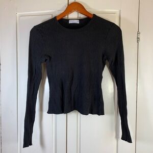 Urban Outfitters Ribbed Long Sleeve Top Black Crew Neck Knit‎ Medium Y2K Minimal